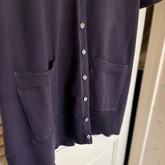 Lands' End Navy Cotton-Blend Short-Sleeve Cardigan - Picture 2 of 5